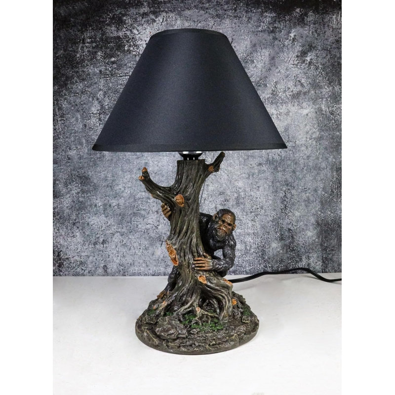 Mythical Creature Sasquatch Big Foot Cryptid Ape By Tree Trunk Table Lamp Décor