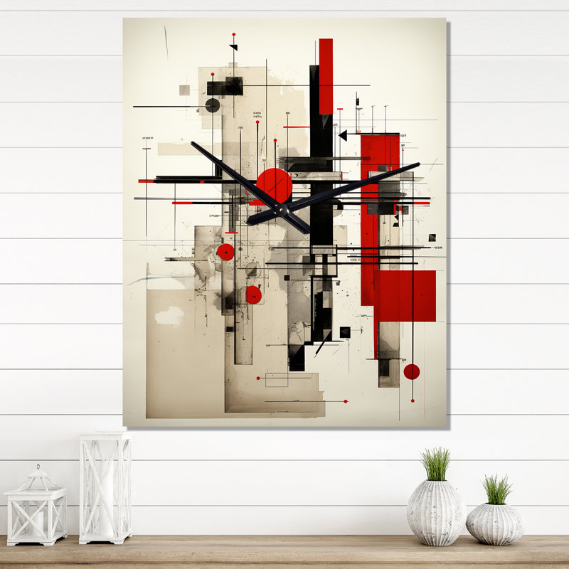 Red Retro Illustration - Modern Geometric Very Large Wall Clocks, 28" H x 12" W x 1" D
