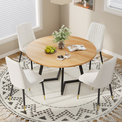 Ensemble de table de salle à manger moderne 5 pièces avec 4 chaises rembourrées, plateau de table effet bois industriel et base en métal robuste, ensemble de salle à manger compact pour petits espaces, appartement, coin-repas