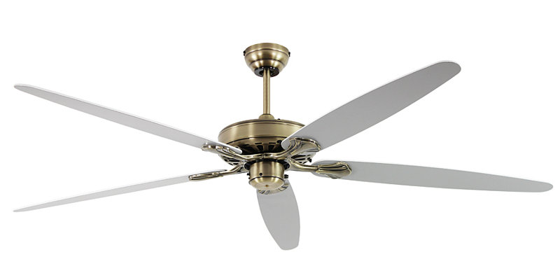 Boutwell 180cm Ceiling Fan, Antique Brass with Lacquered White and Light Grey
