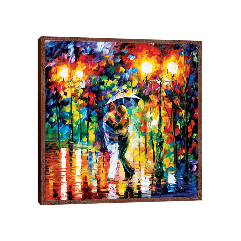 Rainy Dance I by Leonid Afremov - Painting on Canvas, 66.04 cm H x 66.04 cm W, Classic Brown Wood Framed Canvas