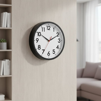 10-Inch Ticking-Free Wall Clock, Black Modern Classic, Battery-Powered For Kitchen Living Room