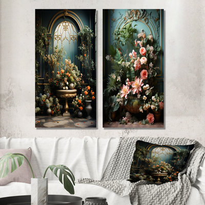 Flower Foliage Adorned Gardens - Plants Wall Art Prints Set Of 2