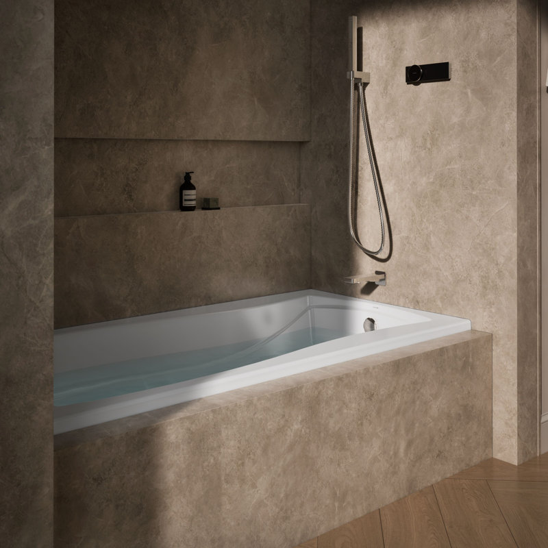 Mariposa 72" x 36" Drop In Soaking Acrylic Bathtub, White, Right