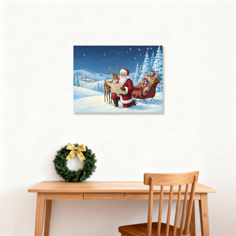 «Santa Reindeer Snowscape», art mural sur toile, H 16 po x l 24 po