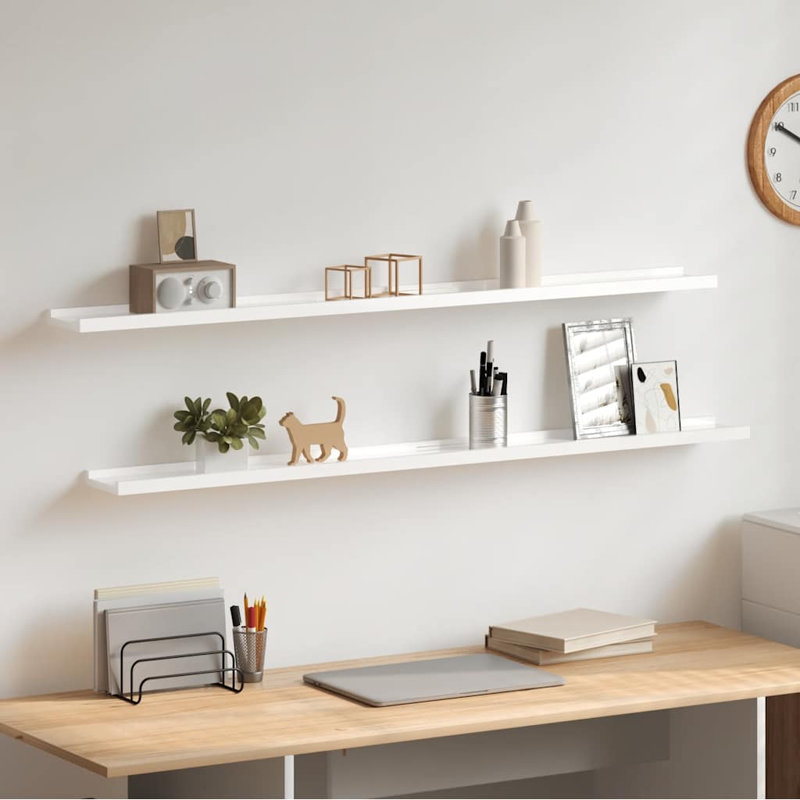 Tablette murale Tablette flottante à fixation murale pour cadre photo, H 1,2 po x l 45,3 po x P 3,5 po, Blanc très luisant