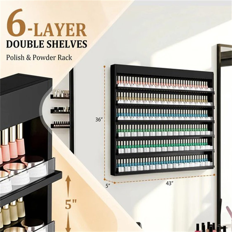 Support de rangement mural à 6 niveaux pour vernis à ongles avec barrières de sécurité en acrylique transparent pour salon