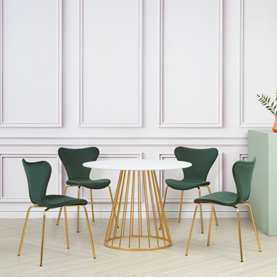 Lia Marble Dining Set with 4 Velvet Upholstered Chairs