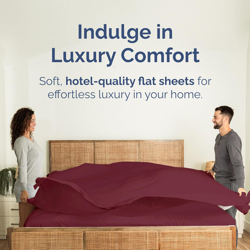 Soft Flat Sheet – Cooling, Breathable & Wrinkle Free Top Sheet, Burgundy, Queen