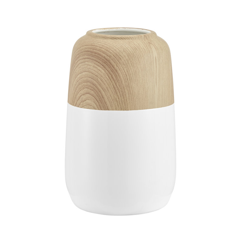 Prader Contemporary Two Tone Cylindrical Tabletop Vase - White And Beech