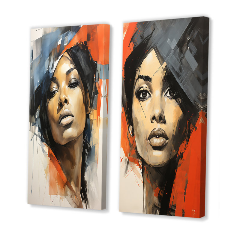 Ensemble de 2 reproductions d'art sur toile orange et bleu, Toile tendue, H 28 po x l 25 po