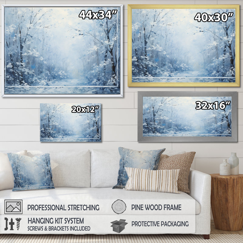 Paysage d'hiver «Snowfall forest I», art mural encadré paysage d'hiver, Toile tendue, H 40 po x l 60 po x P 1,5 po