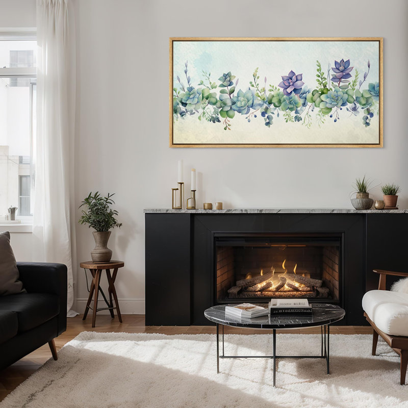 Succulent " Watercolor Succulent Panoramic Botanical Inspired Stripes Rustic Art Decor Extra Large Pictures ", 30" H x 60" W