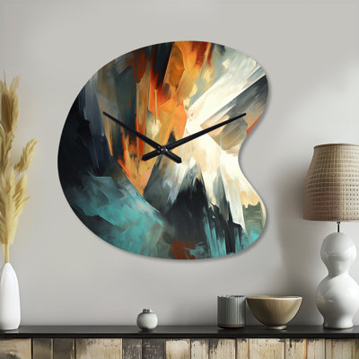 Orange And Blue Abstract Mixed Colours I - Drop Shape Large Abstract Minimalism 3D Wall Clock