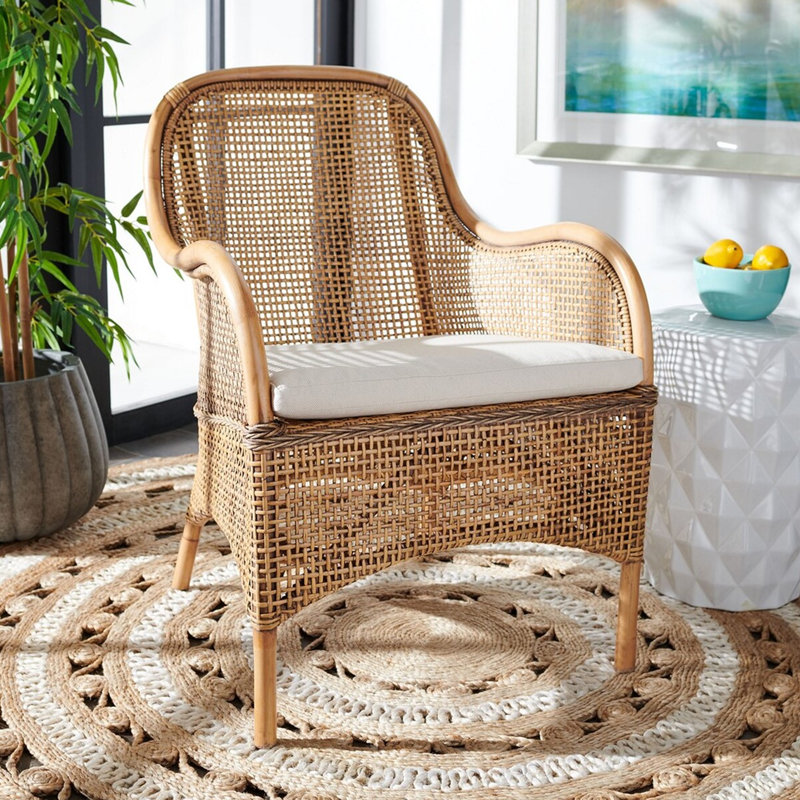 Chaise d'appoint en rotin avec coussin Milliron, Naturel