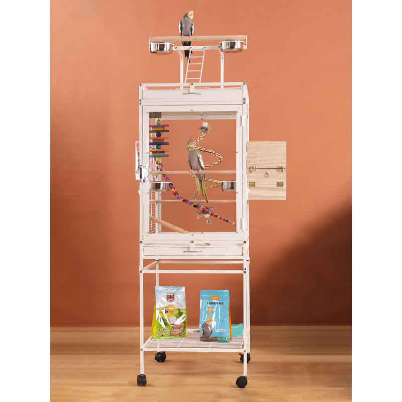 Minimalist Iron Tall Parrot Cage with Side Breeding Nest Box