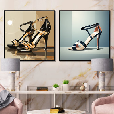 Beige And Black High Heeled Elegant Charm I - Fashion High Heels Canvas Prints Set Of 2