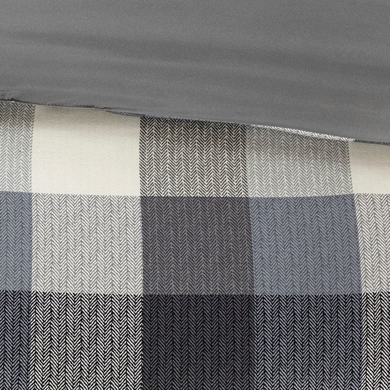 Édredon gris à motif de chevrons 7 pièces, style chalet, imprimé à carreaux Buffalo, édredon, 2 taies décoratives, 3 coussins décoratifs, jupe de lit, lavable à la machine et froissé - avec texture, motif, facile à nettoyer