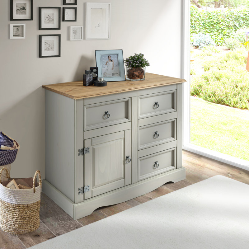 Buffet en bois massif Piumafua 34,02 po, Gris délavé