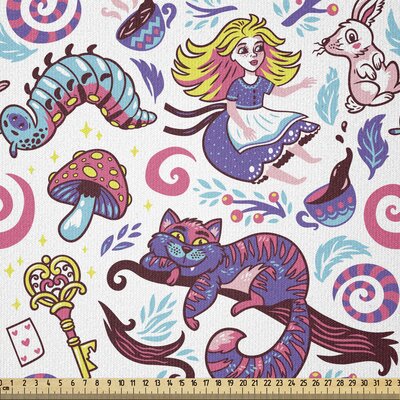 Ambesonne Alice In Wonderland Fabric By The Yard, Fantasy World Concept Hand-Drawn Caterpillar Cat Rabbit,Square -  East Urban Home, 4891C3AA9DA548E8B78DED804CC2C3CA