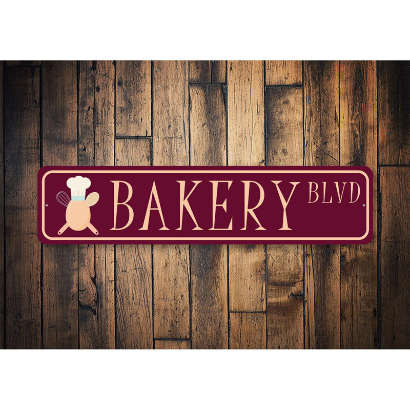 Plaque de rue en aluminium Bakery, H 4 po x l 18 po x P 0,04 po
