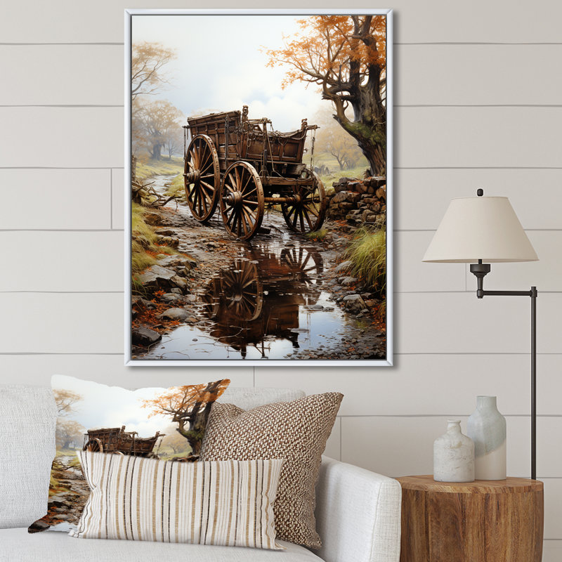 Watercolor Old Carriot Cart Memory, Cadre flottant blanc, 44" H x 34" W