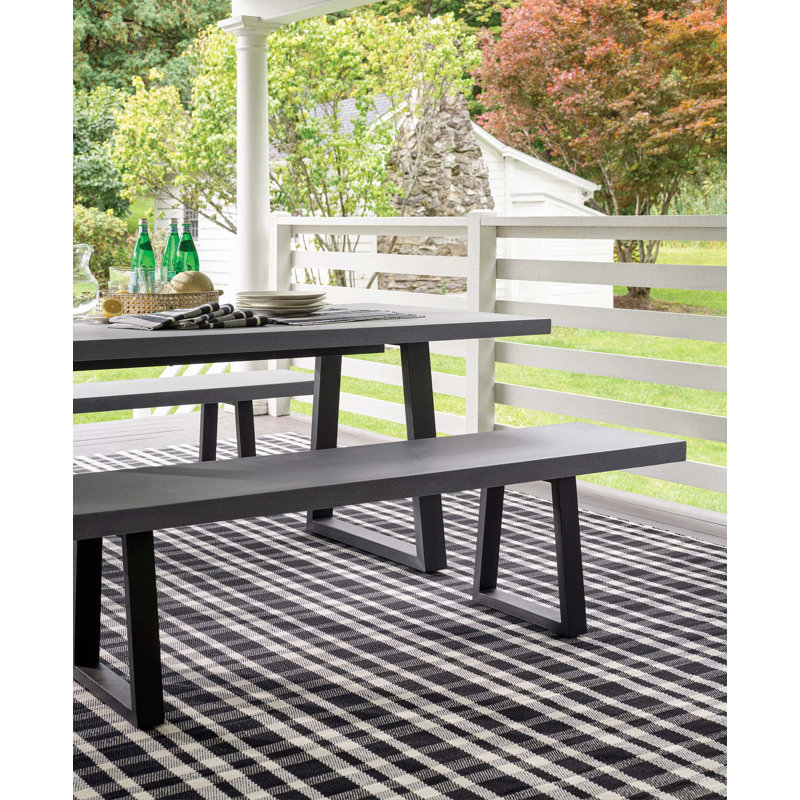 Tattersall Black Handwoven Indoor/Outdoor Rug, Rectangle 2' x 3'