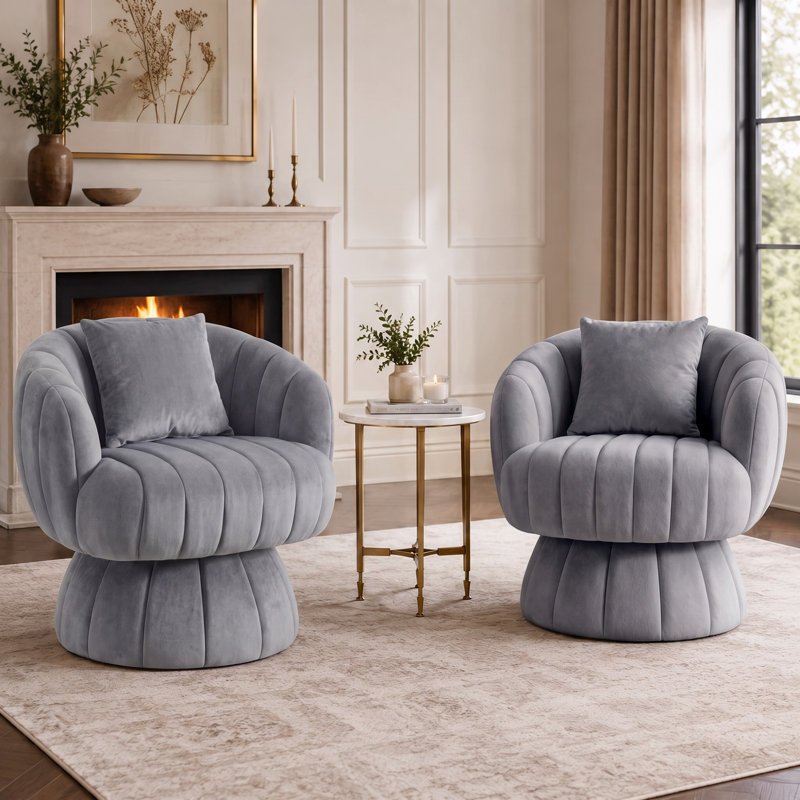 Fauteuil demi-tonneau rembourré rembourré avec coussin, Velours gris velours