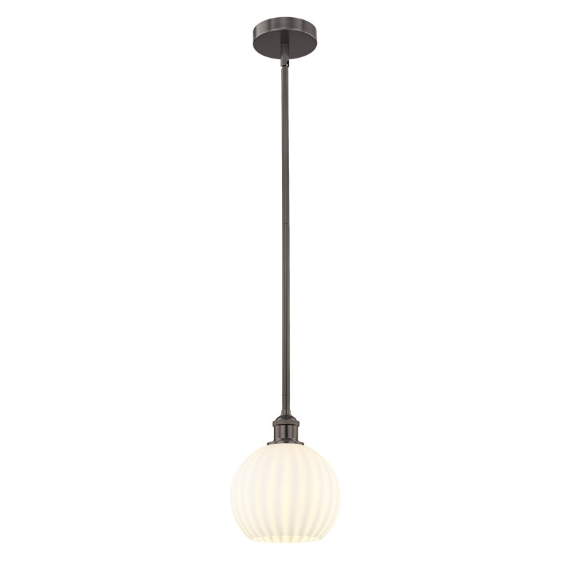 Luminaire suspendu 12 po Edison White Venetian, Bronze huilé, H 9,5 po x l 8 po x P 8 po