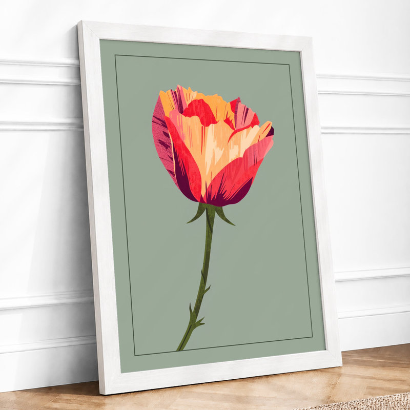 Single Rose In Gold Botanical - Print, A4 - 29.7 x 21.0 cm, White