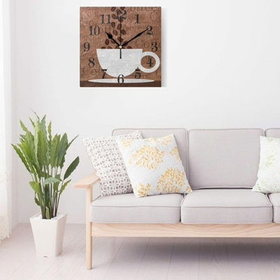 WIHVE Square Wall Clock Coffee Beans Vintage Wall Hanging Clock 8 Inch Battery Operated Desk Clock Hanging Clock Decor For Living Room, Bathroom, Bedroom, Kitchen