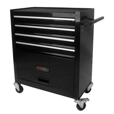 Chariot à outils multifonctionnel 4 tiroirs en noir, matériau en acier, ouverture de tiroir coulissante, 2 roues de frein non et pour une mobilité en douceur, options de rangement supplémentaires fournies avec - acier laminé à froid robuste,