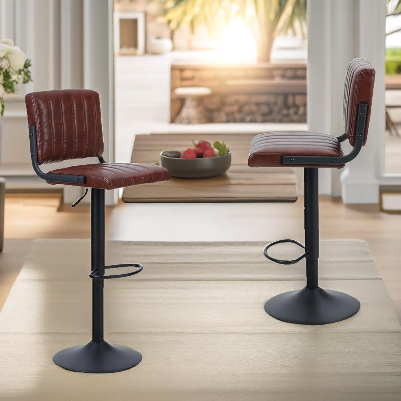Basharat Vegan Leather Swivel Adjustable Height Stool, Kitchen Chair, Counter Stools