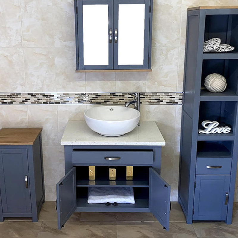 Brading 750mm Single Bathroom Vanity with Vessel Ceramic Basin, White Quartz