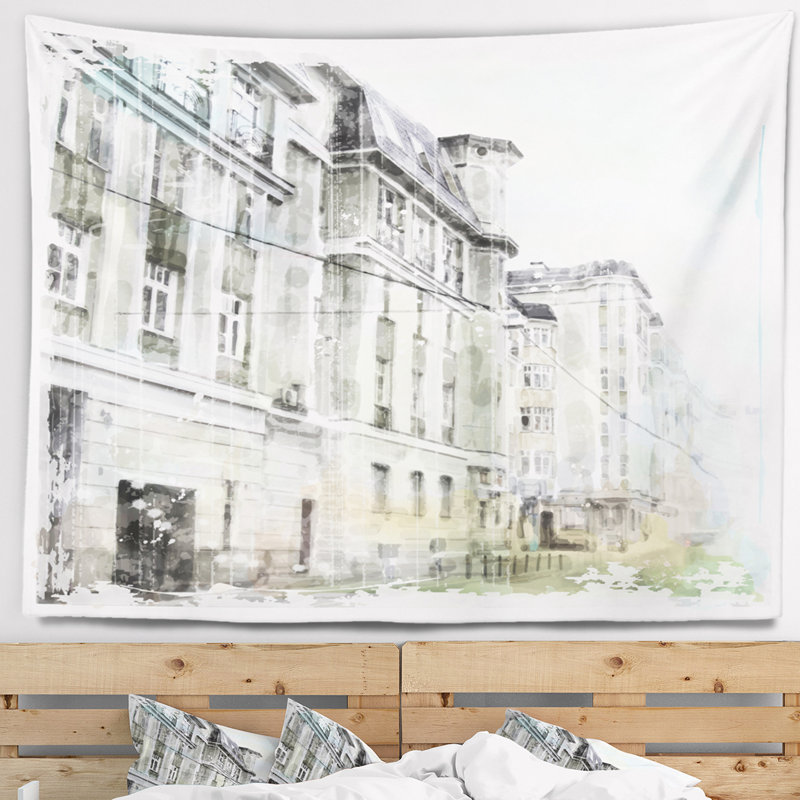Paysage urbain, aquarelle, illustration sombre, tapisserie, H 32 po x l 39 po