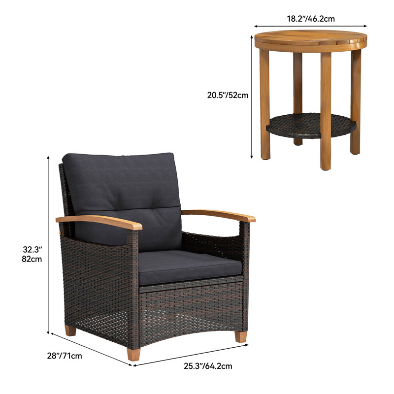 Winston Porter 3 Pieces Patio Furniture Sets Gray Patio Bistro Sets