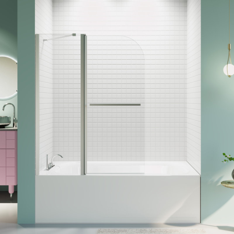 43 In. W * 58 In. H Frameless Folding Shower Doors For Bathtub, 1/4" (6Mm) Thick SGCC Tempered Glass Door, Bathroom Pivot Tub Glass Door