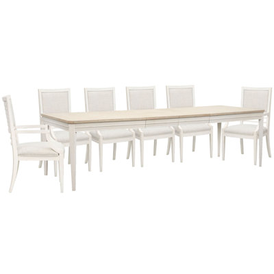 Table de salle à manger extensible rectangulaire avec 6 fauteuils et buffet