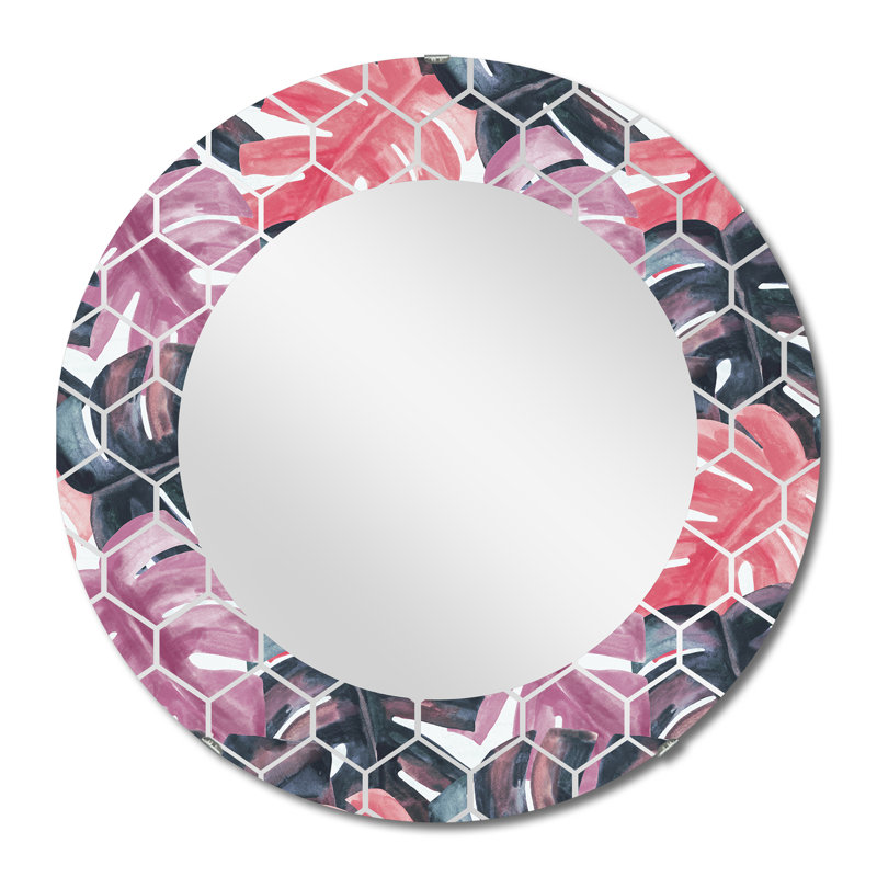 Monstera coloré sur brosses rugueuses II - miroir mural tropical, 24 po x 24 po