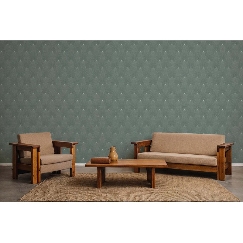 Beaded Current - Wallpaper, Blue Green, Faux Grasscloth, Non-Pasted
