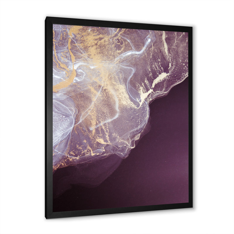 Art luxueux sur toile marbré de luxe mauve doré, Toile avec cadre photo noir, H 20 po x l 12 po x P 1 po