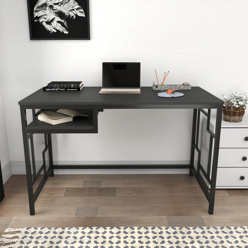 Richland Metal Base Writing Desk, Black/Black