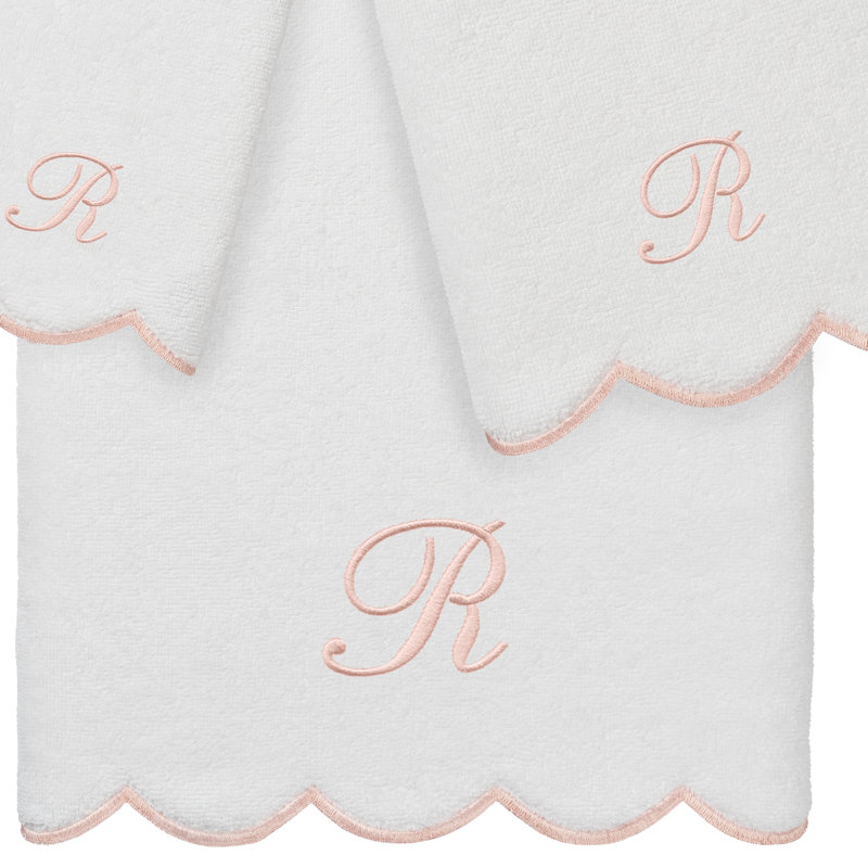 Ensemble de serviettes personnalisées 100% coton turque ADORNIA 3 pièces Linum Home Textiles, R, Blanc / Rose