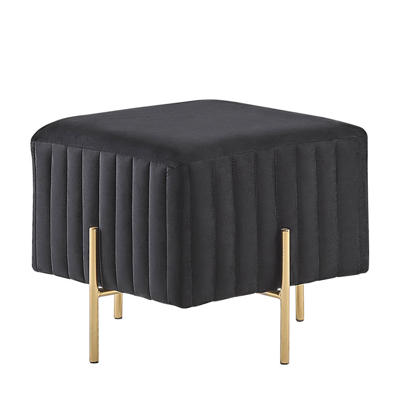 Frandsen 48cm Wide Velvet Square Solid Colour Standard Ottoman, Black