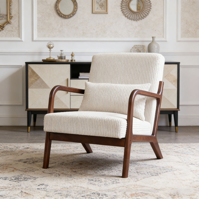 Modern Accent Chair&Coffee Table Set, Brown-Beige