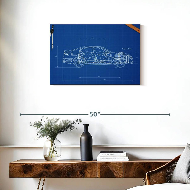 Car Blueprint, 20" H x 30" W