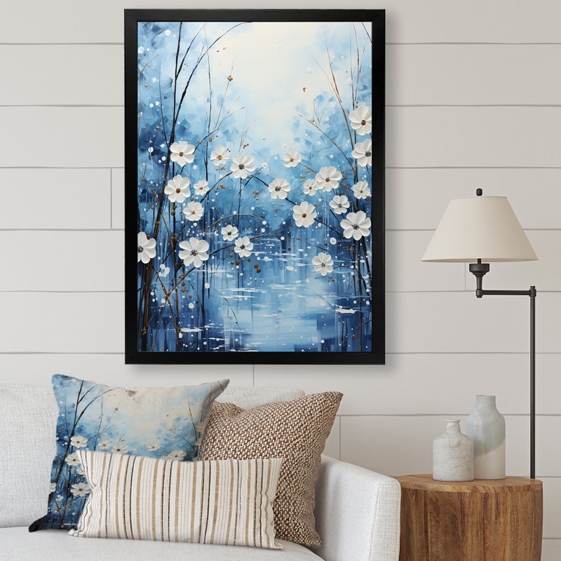 Winters Flowers Embrace Pointillism - impression, Cadre photo noir, H 40 po x l 30 po x P 1,5 po