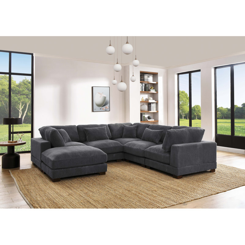 Canapé modulaire Middale, Velours côtelé gris foncé