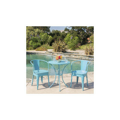 Outdoor Iron Bistro Set With Table And 2 Chairs, Matte Blue
