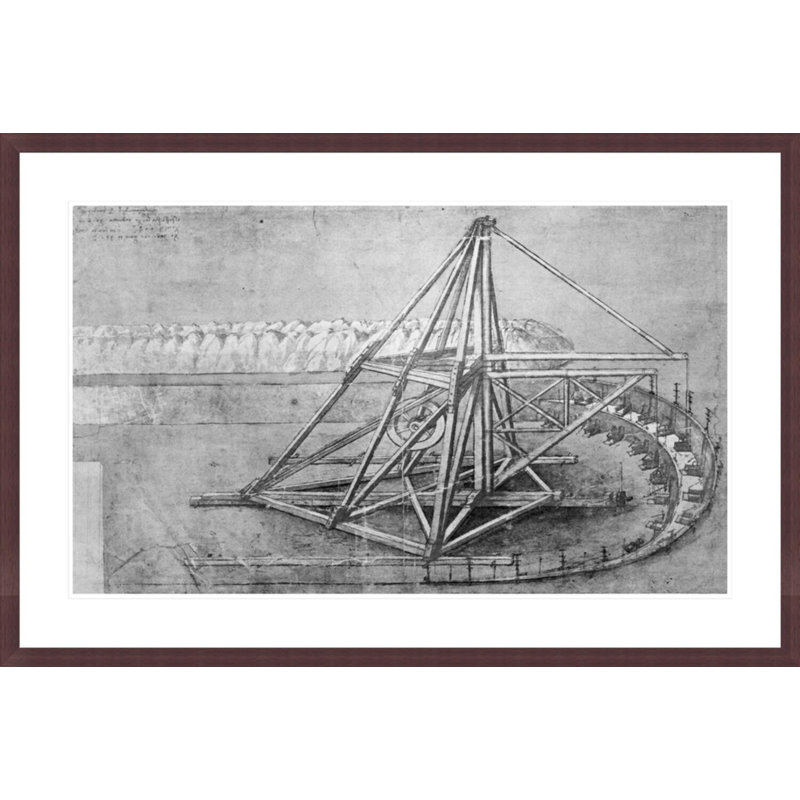 Excavating machine facsimile of fol.1v-b from Codex Atlanticus by Leonardo da Vinci -Framed Giclee Print